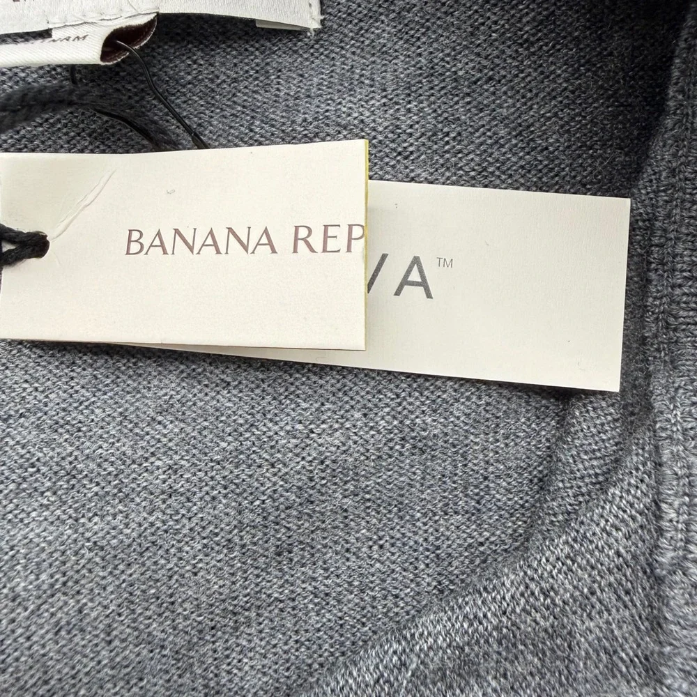 Banana Republic Sweater Men L Grey Merino Wool Quarter-Zip Mock Neck 795779-00-1
